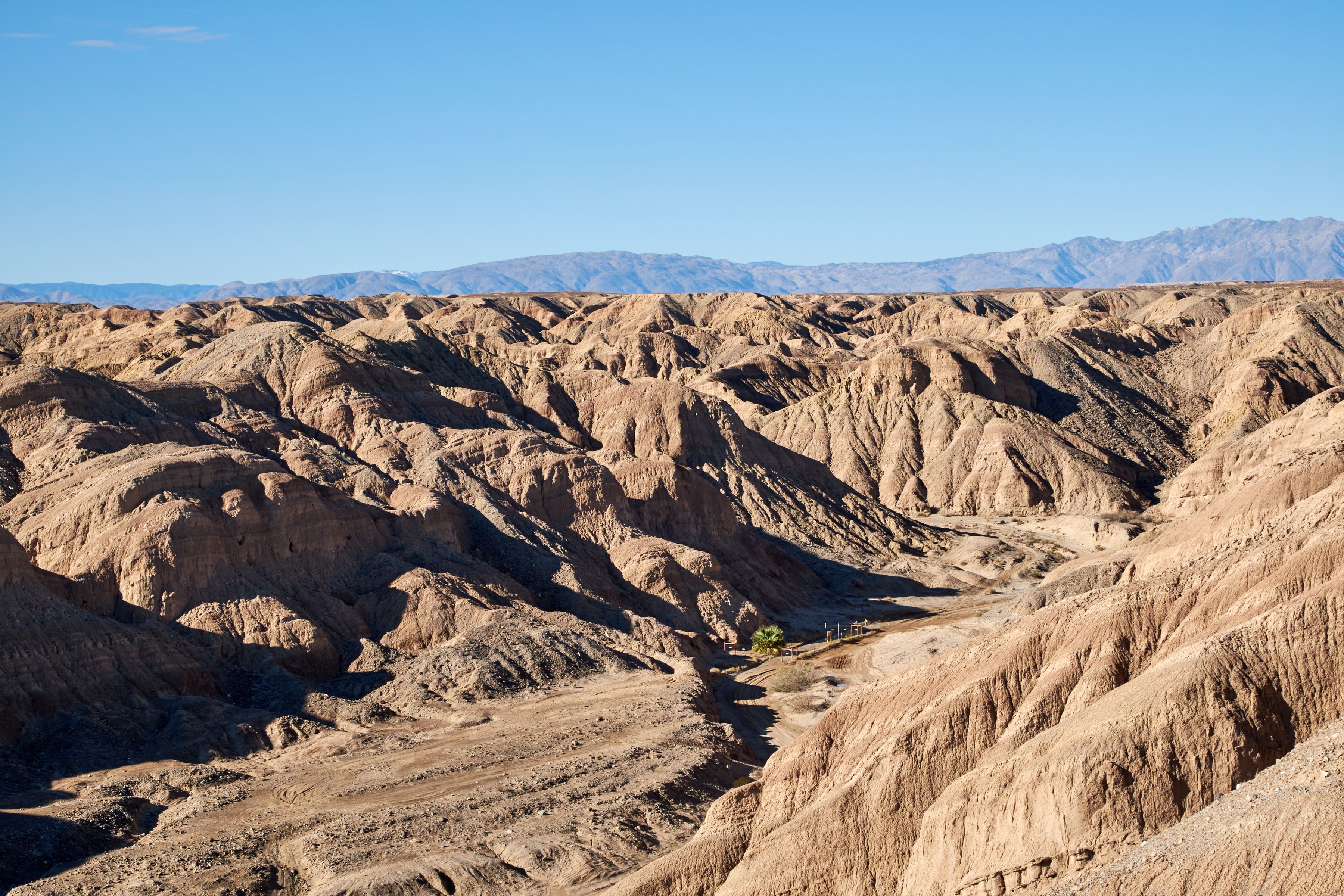 The rugged erosional terrain at the Ocotillo Wells California State OHV Recreational Park.