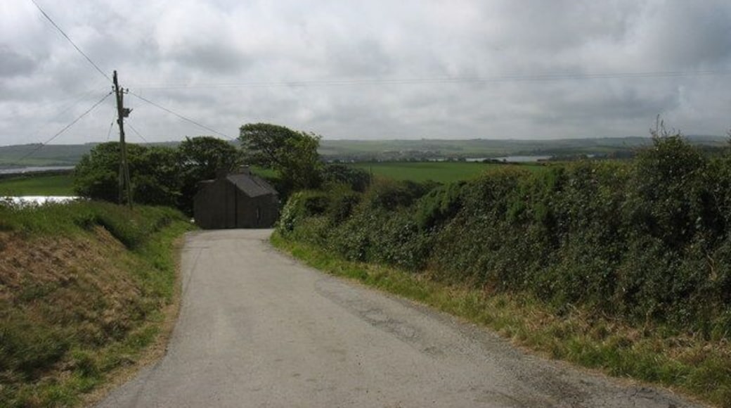 The Llanbabo road descending towards Pen y Parc cottage