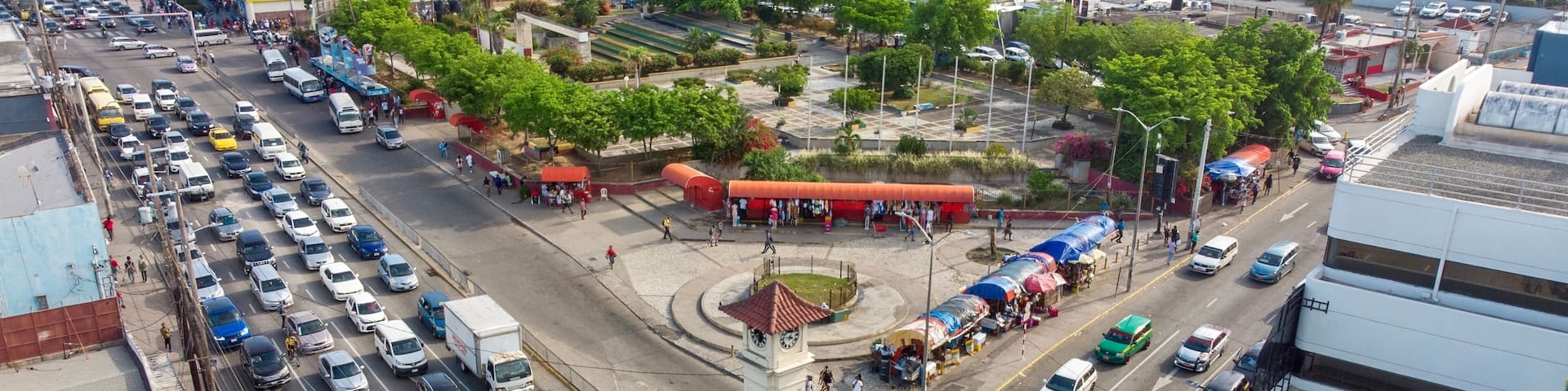 Aerial View of Caribbean City Center, Half Way Tree, St. Andrew Jamaica.