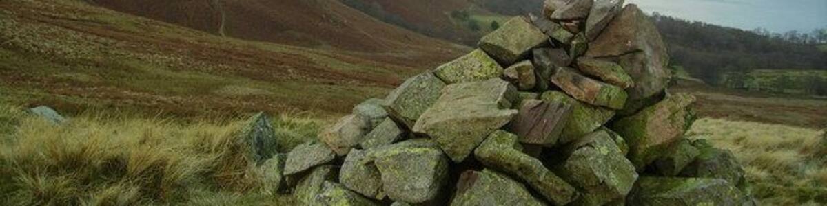 Cairn, Sleet Fell At the 378 m. spot height. Looking towards Birk Fell