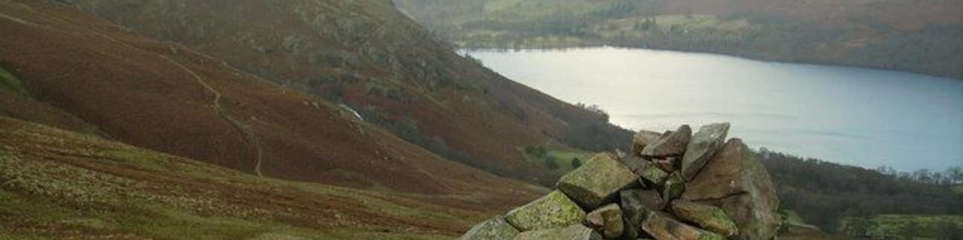 Cairn, Sleet Fell At the 378 m. spot height. Looking towards Birk Fell