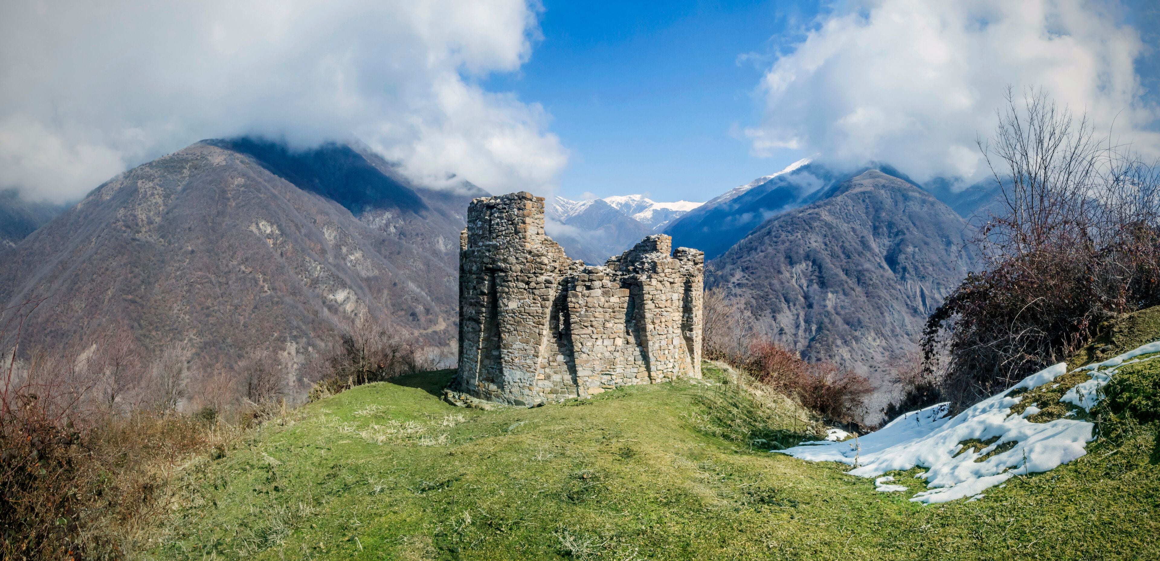 Ruins of a 16th century tower in Ilisu, a Greater Caucasus mountain village in north-western Azerbaijan