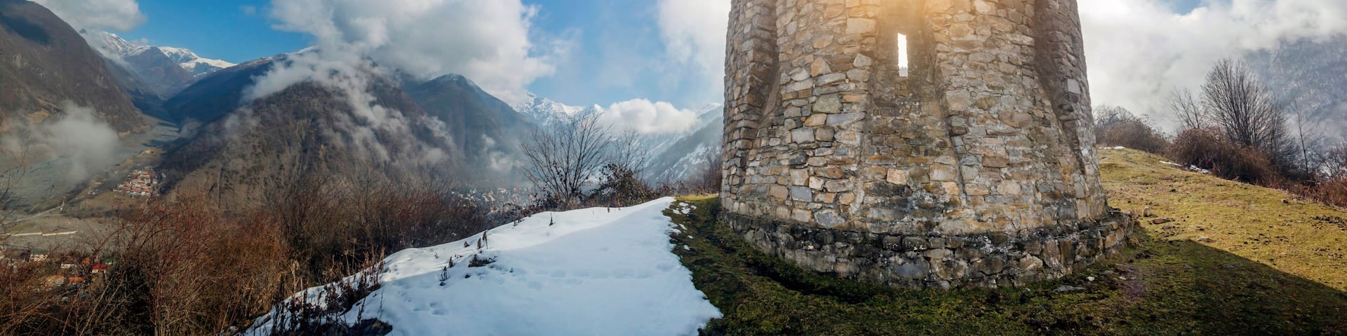 Ruins of a 16th century tower in Ilisu, a Greater Caucasus mountain village in north-western Azerbaijan