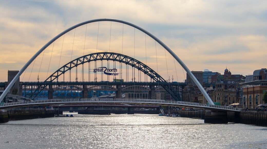 Newcastle quayside evening view looking towards five bridges