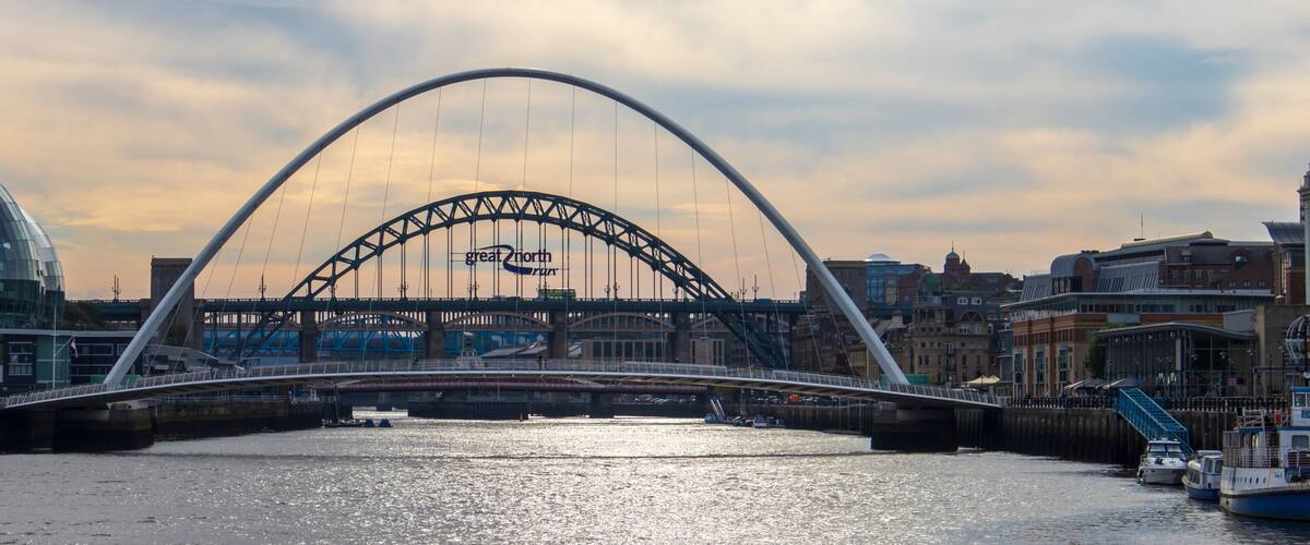 Newcastle quayside evening view looking towards five bridges