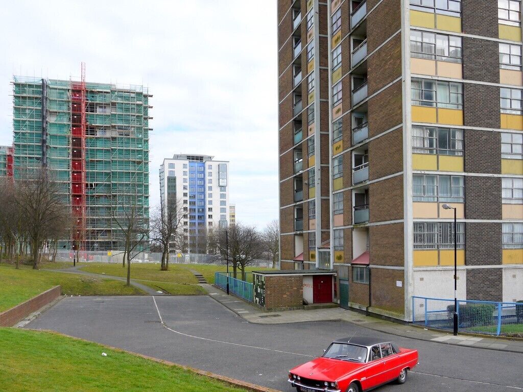 Cruddas Park The Cruddas Park flats are at last being renovated. It was either that or total demolition which was also on the agenda for a while. Wimpey's original 1960's style (a Swedish modular system) can be seen on the nearby block. The block in the distance, 'The Sycamores', is more or less finished (at least externally), while the block on the left, 'The Hawthorns', is being worked on now.