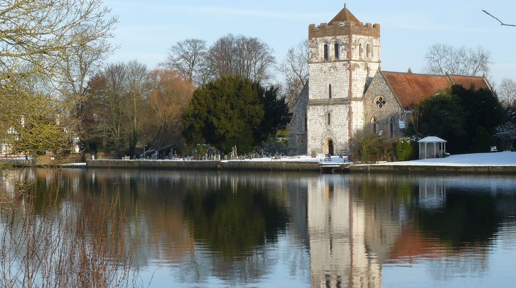 All Saints' parish church, Bisham, Berkshire, England, seen from the southwest from across the River Thames