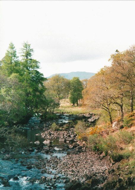 River Aline. River Aline during a dry spell in May. This was once a good salmon river but like most on the west coast, the salmon are very sparse. In the distance is Beinn na h-Uamha (pronounced Ben a hooa)