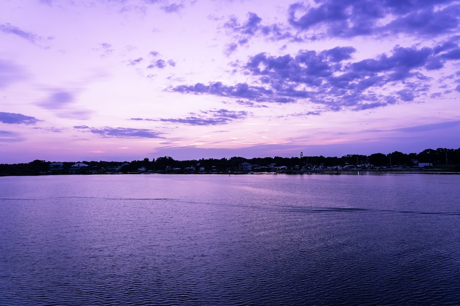 Scenic purple sunrise over the Sebastian River in Little Hollywood, Micco, Florida