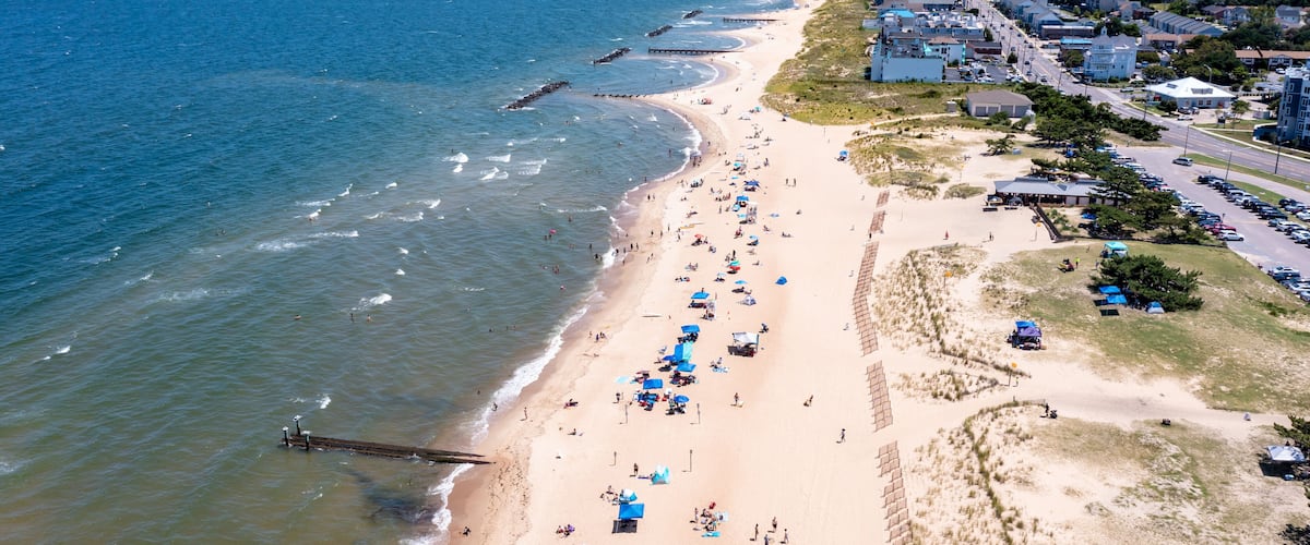 Aerial view looking east of the beach at Ocean View in Norfolk