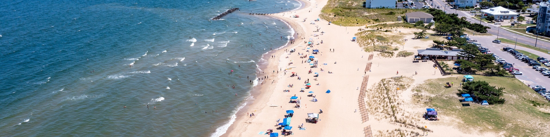 Aerial view looking east of the beach at Ocean View in Norfolk