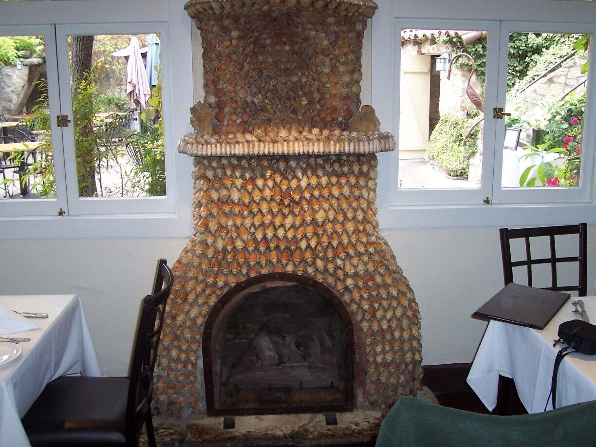 Fascinating fireplace, made of conch shells, at Tarpy's.