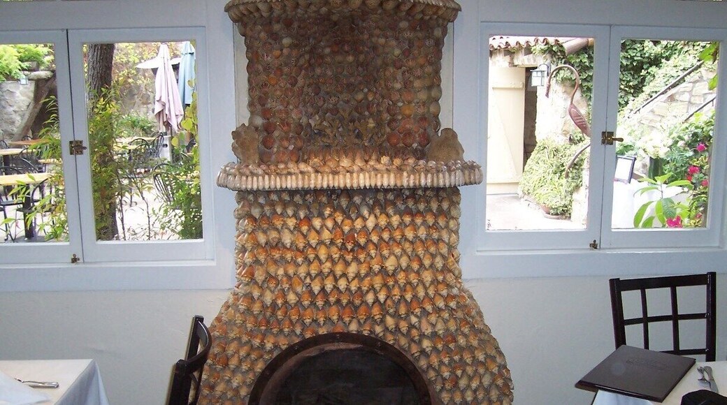 Fascinating fireplace, made of conch shells, at Tarpy's.
