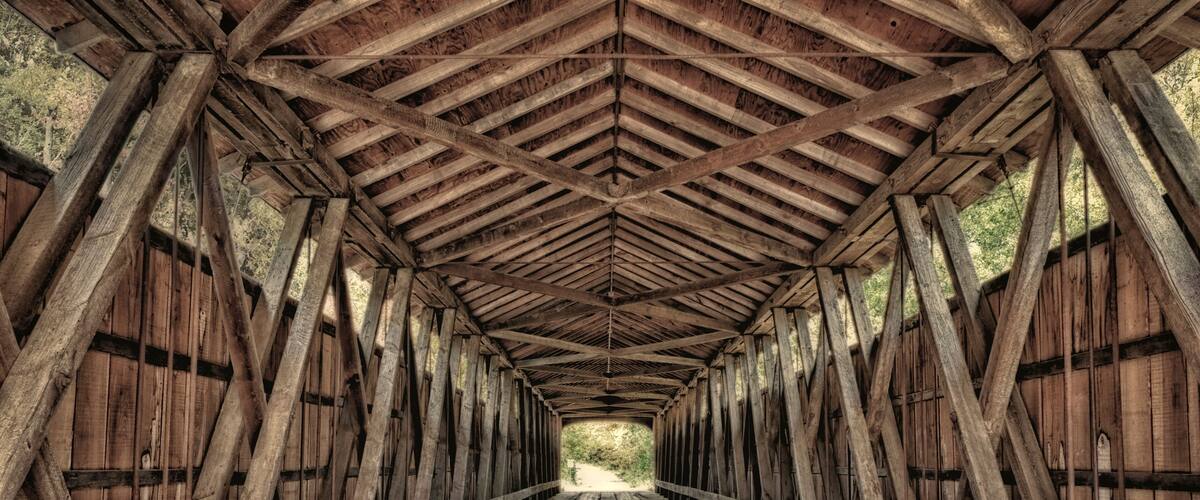 Interior of covered bridge, Indiana, USA