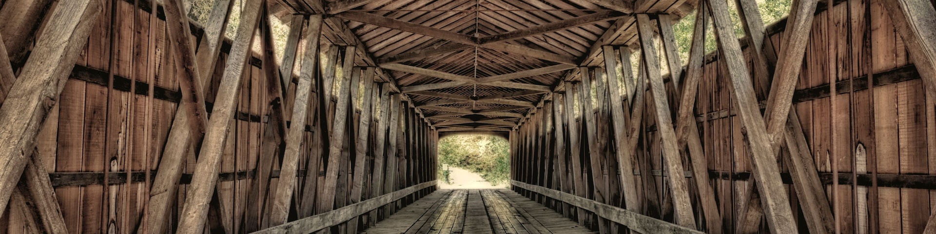 Interior of covered bridge, Indiana, USA