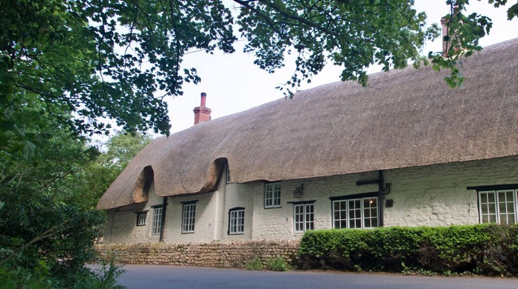 Traditional English thatched cottage in Alderton, Northamptonshire.