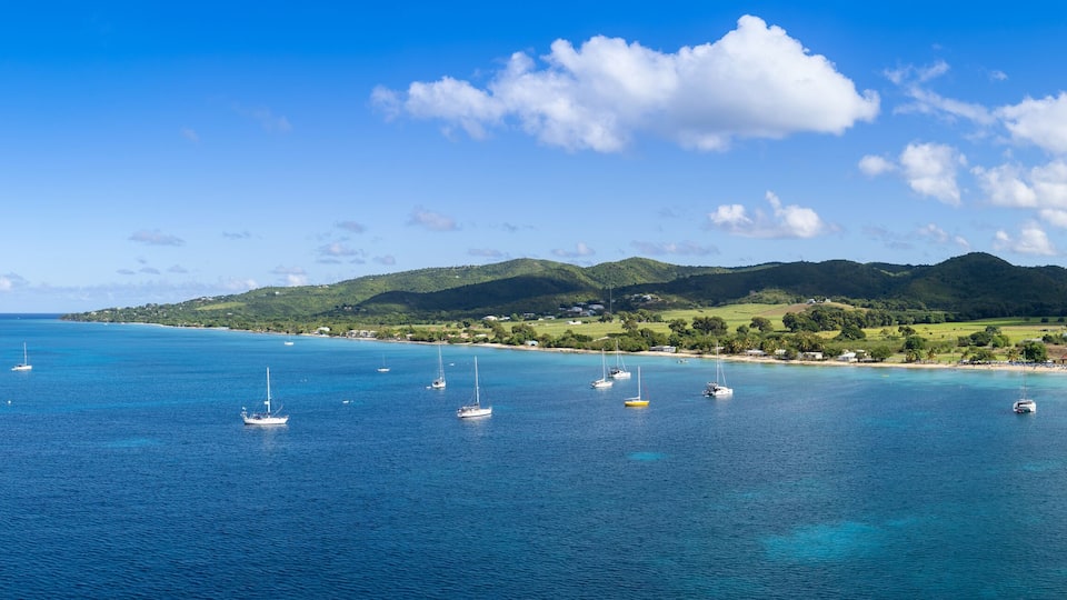 Cruise ship Caribbean vacation. Saint Croix Frederiksted US Virgin Islands panoramic shoreline.