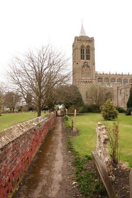 St.Mary Magdalene's tower Churchside footpath and St.Mary's tower with 13th century origins