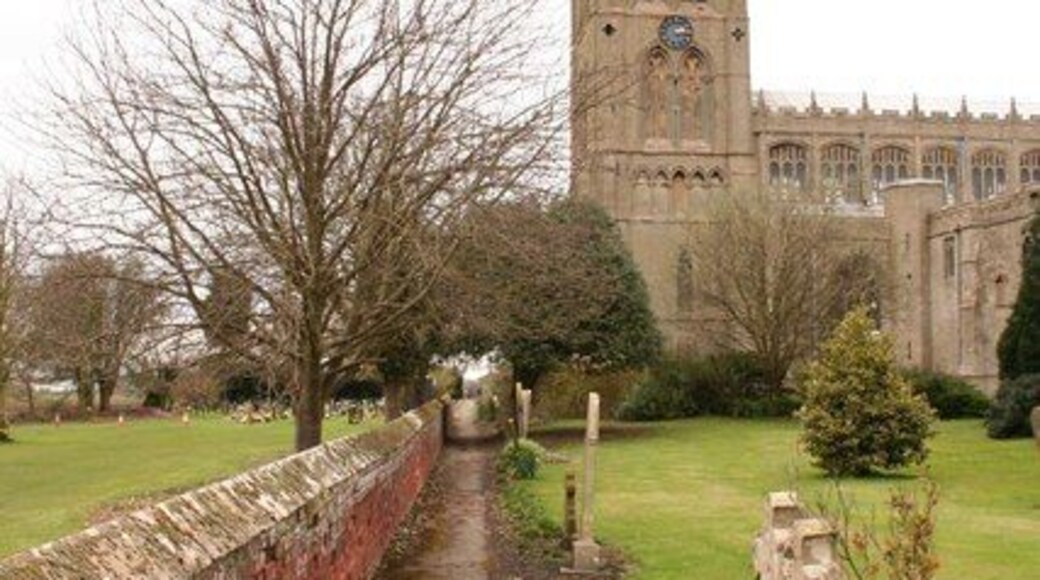 St.Mary Magdalene's tower Churchside footpath and St.Mary's tower with 13th century origins