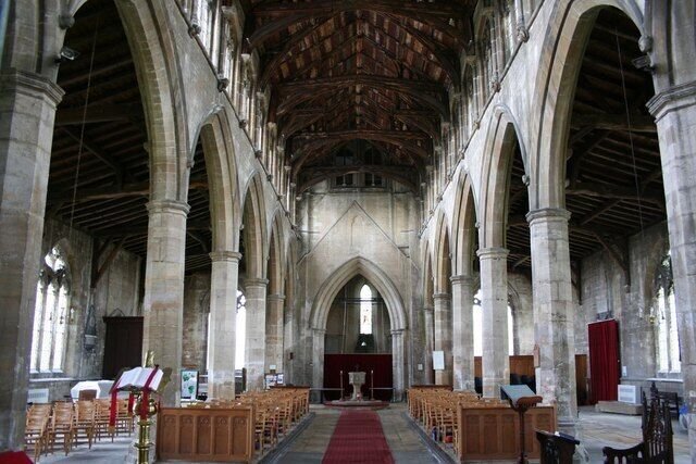 St.Mary Magdalene's nave Looking west towards the Early English tower arch, with lofty six bay Perpendicular arcades
