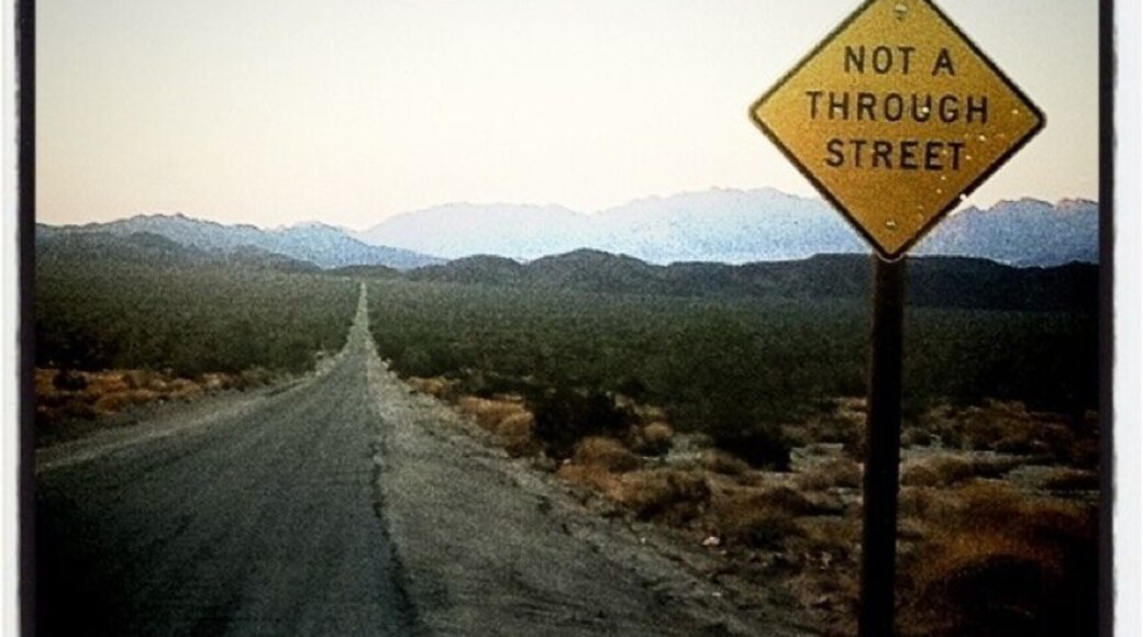 Road goes to the ghost town of Eagle Mountain, CA.