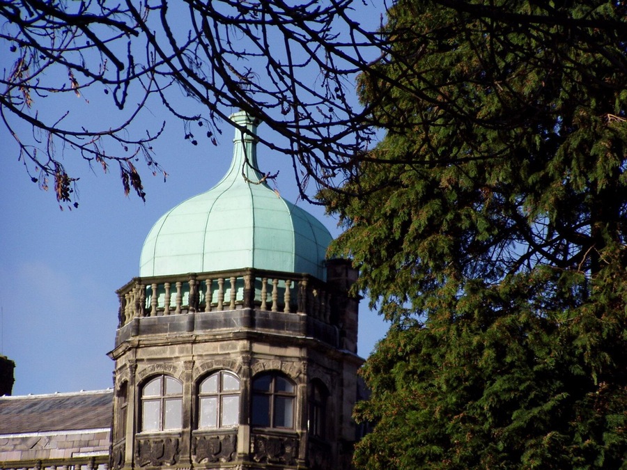 Ingestre Hall dome, Staffordshire, near to Tixall, Staffordshire, Great Britain. A zoom in of the attractive dome atop the former stately home of Ingestre Hall. The dome can be seen for some miles in several directions