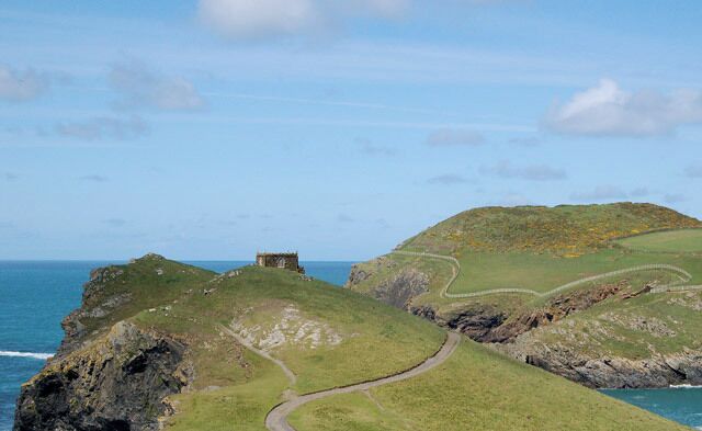 Doyden and Kellan. Looking north to Doyden Castle and Doyden Point. Beyond the inlet of Port Quin is Kellan Head.