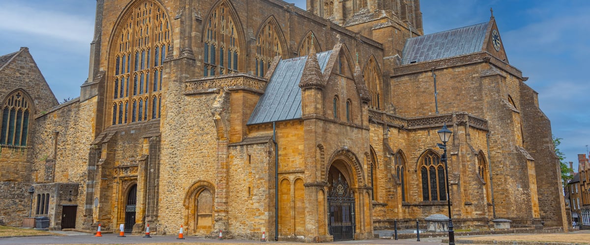 View of Sherborne abbey in England