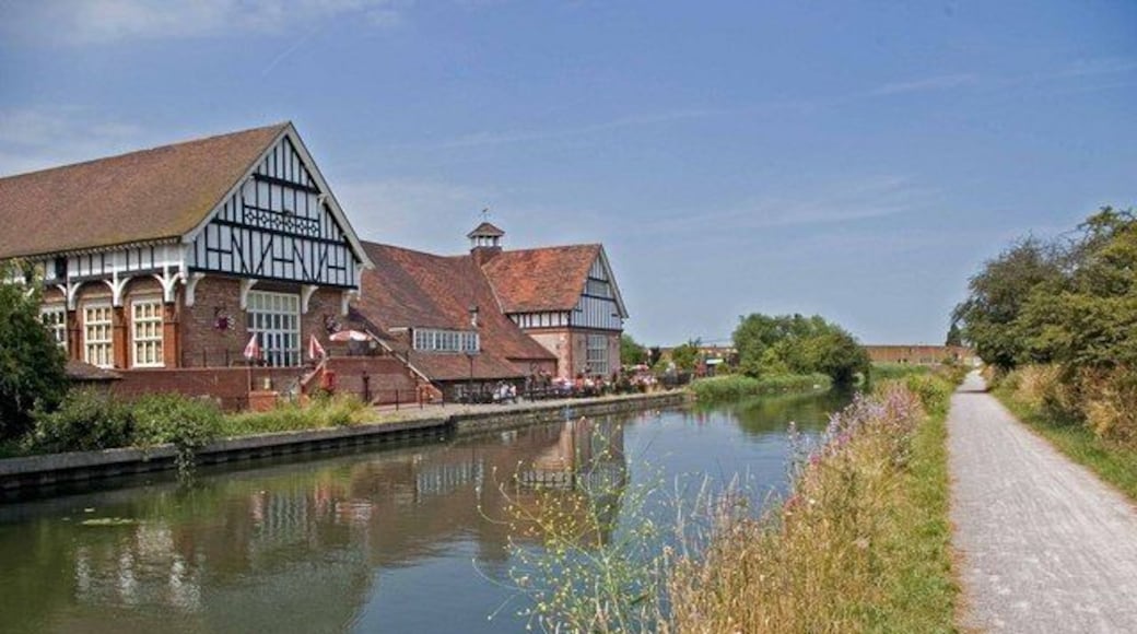 The Navigation Inn, near to Ponders End, Enfield, Great Britain. This watering hole on the Lea and Stort Navigation was converted from an old pumping station converted into a pub in 1995.