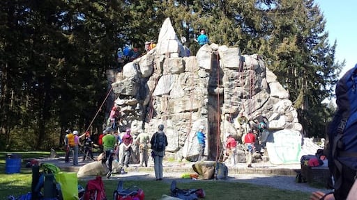 Spire Rock was created to learn basic climbing skills by large groups of people. The Washington Alpine Club (WAC) practices their skills and teaches its students proper techniques to stay safe in the outdoors in a controlled environment.
Read more about the WAC Class here: http://www.angelatravels.com/2014/04/mountaineering-school-knots-knots-spire-rock/