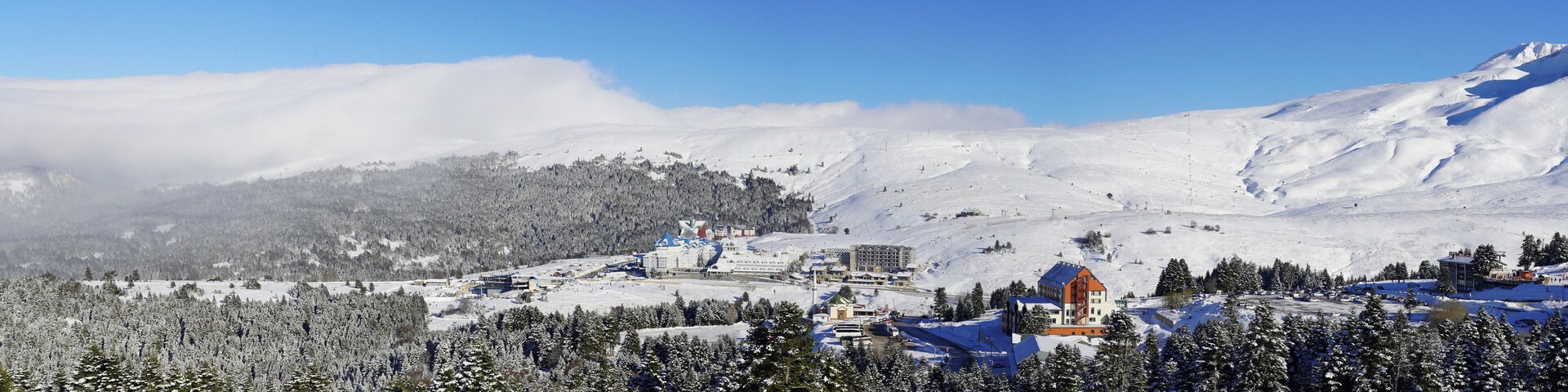 Bursa Uludağ ski resort, snowy panoramic view.