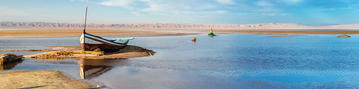 Boat on Chott el Djerid, a dry lake in Tunisia
