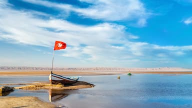 Boat on Chott el Djerid, a dry lake in Tunisia