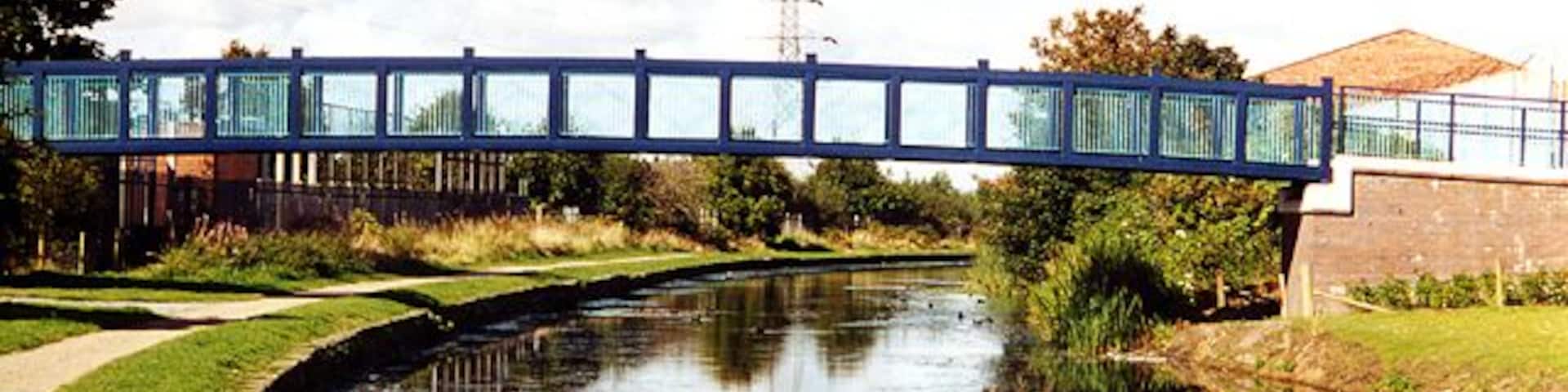 Footbridge Leeds & Liverpool Canal Modern footbridge over the Leeds and Liverpool canal at Litherland.
