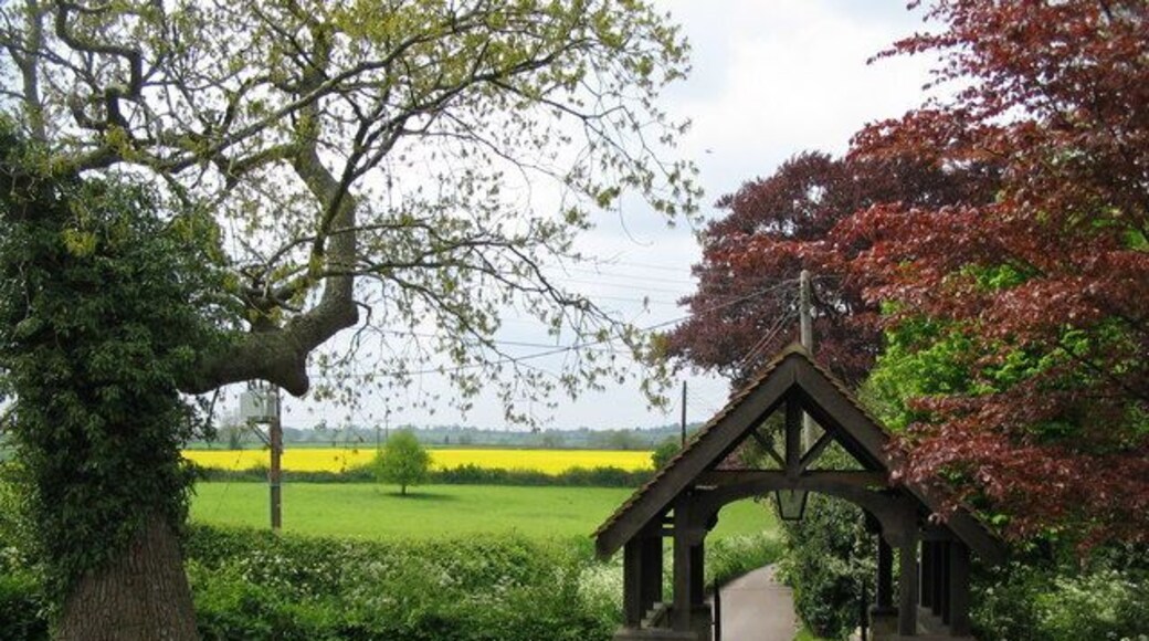 The lychgate at St. Nicholas, Silton. A view looking west out of the graveyard to the lychgate at St. Nicholas church, Silton.