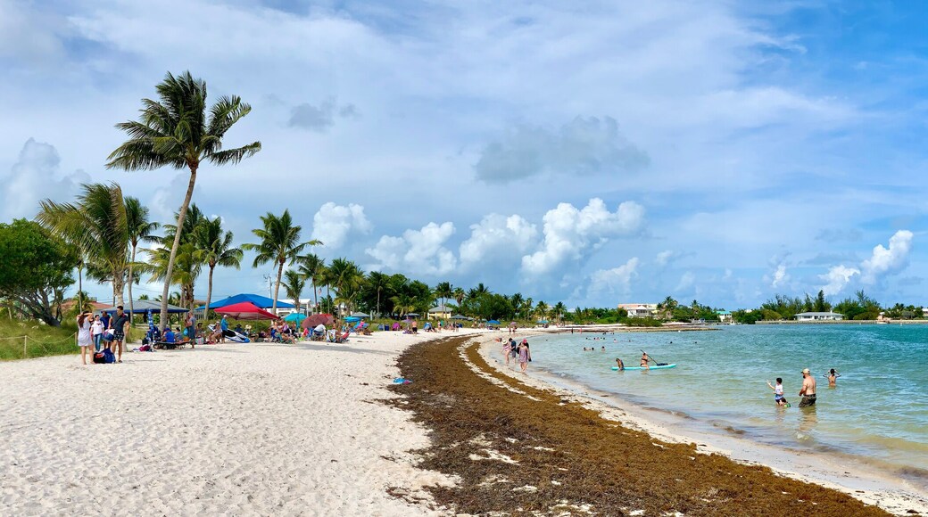 Tourists and locals enjoying a beach day at Sombrero Beach on Marathon Key in the Florida Keys.
