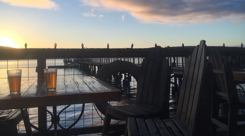 Outside seating to take in the sunset. Once the sun goes down at this time of year, it's time to go inside.