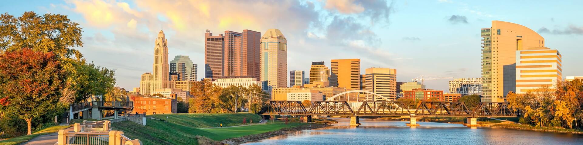 View of downtown Columbus Ohio Skyline at Sunset