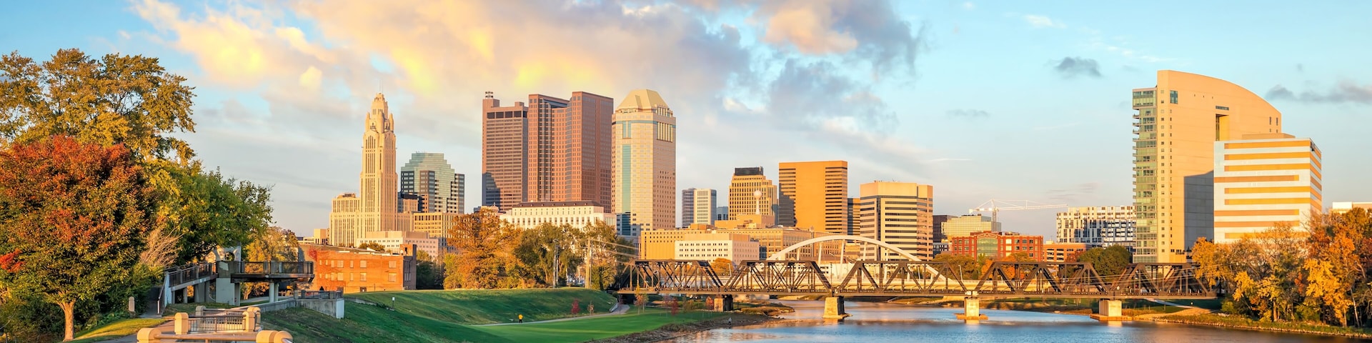View of downtown Columbus Ohio Skyline at Sunset