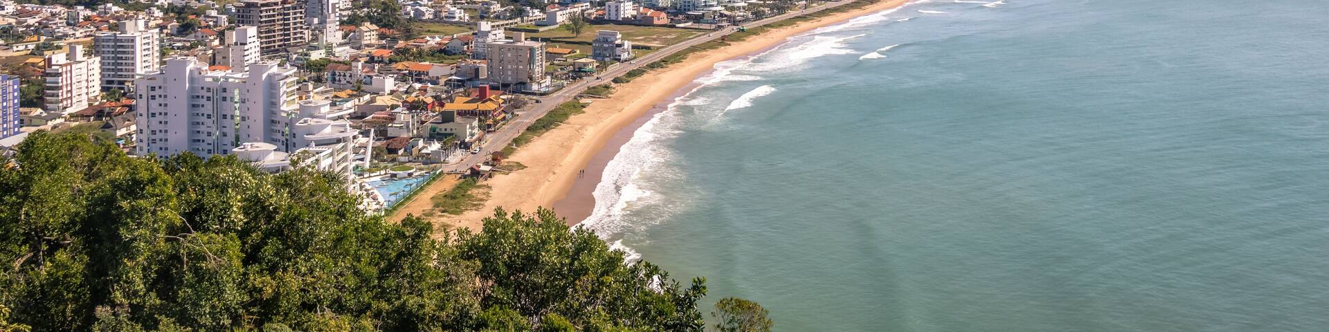 Aerial view of Itajai city and Praia Brava Beach - Balneario Camboriu, Santa Catarina, Brazil