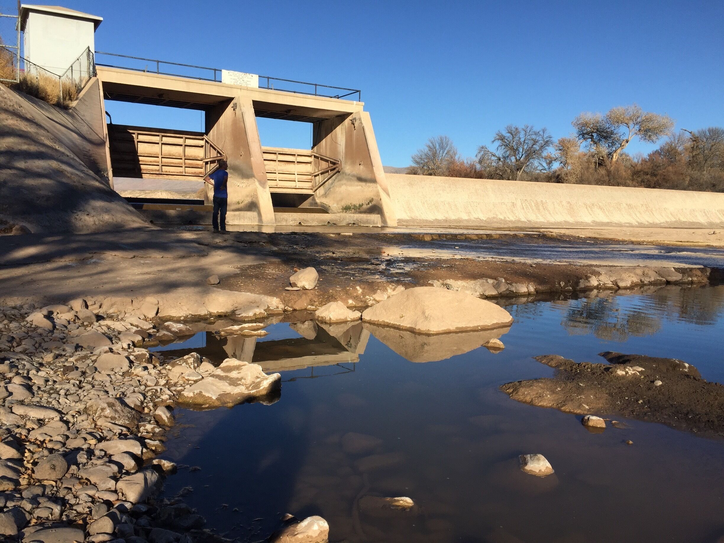 No longer in use, the Percha Dam sits below Caballo Lake largely forgotten and smelling heavily of algae. It’s upstream replacement has left Percha quiet and lonely with only a handful of visitors who still camp at the adjacent state park. 
#Reflections