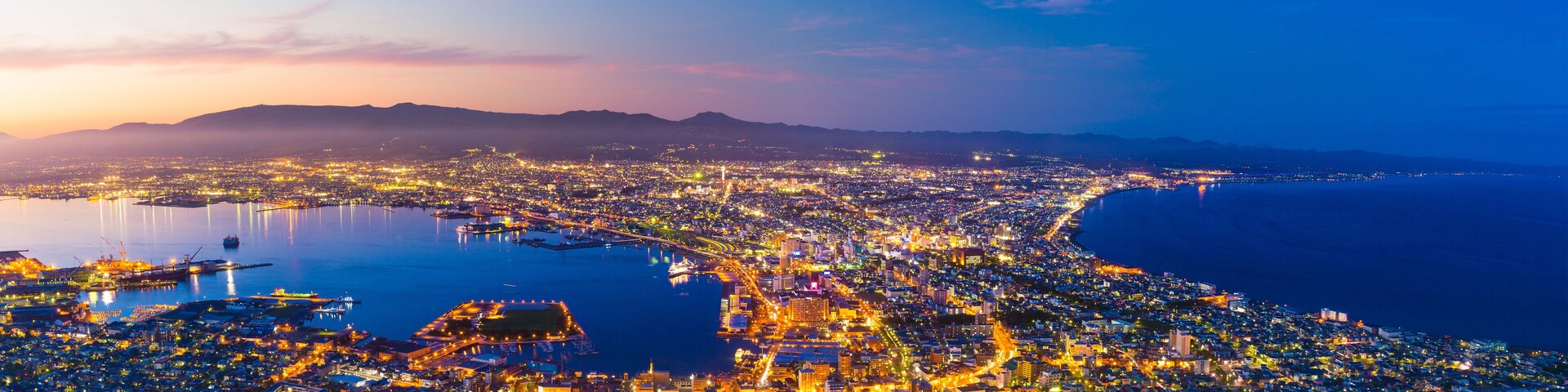 The city of Hakodate in the twilight, panorama