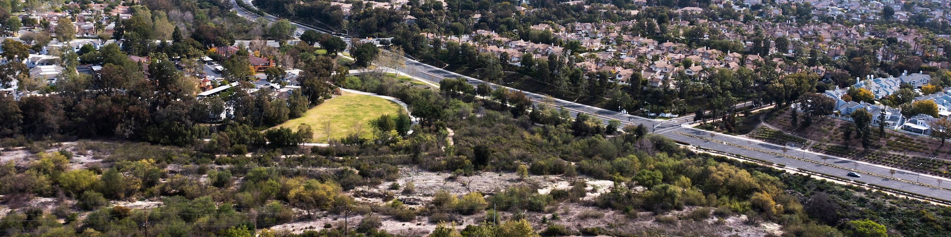 Aerial view of the urban core of Orange County city of Aliso Viejo, California, USA.