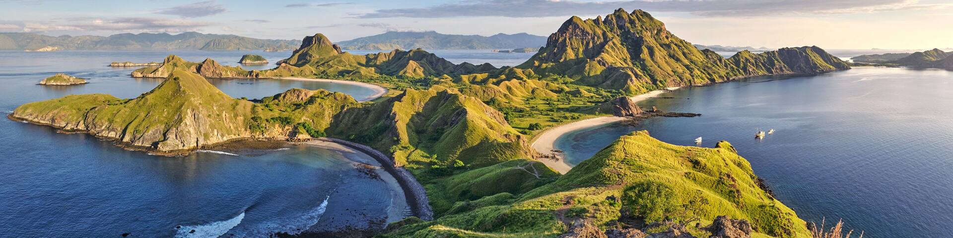 Landscape view from the top of Padar island in Komodo islands, Flores, Indonesia.