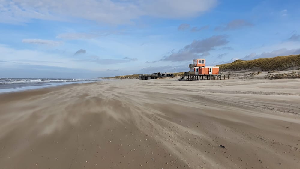 Sint Maartenszee Netherlands on the beach in mid February 2020 with beautiful weather and blue sky