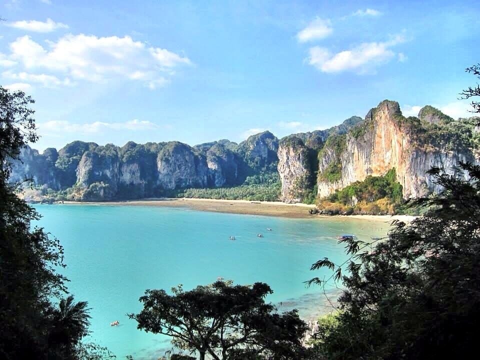 Rock climbing and repelling are popular activities in Railay.

I snapped this photo after hiking up into a cave and just before I started to repel down the side of the cliff. #waterlust