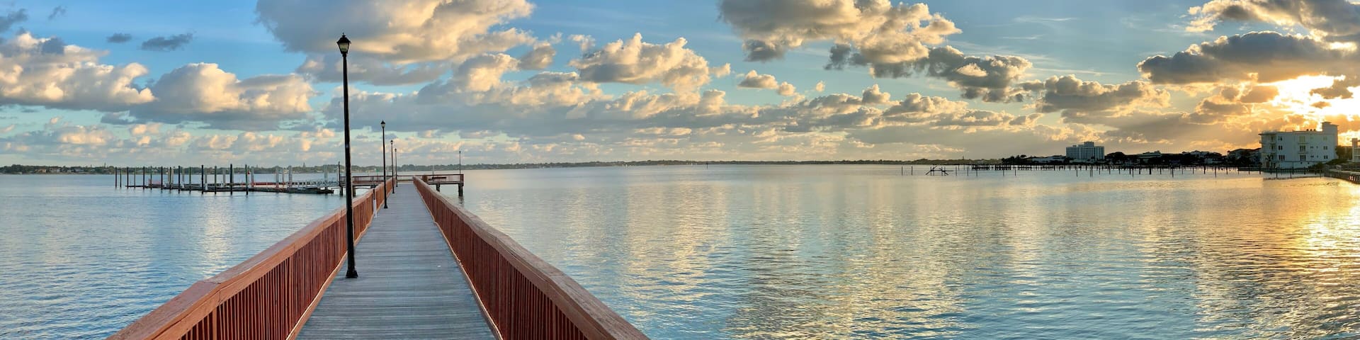 Sunrise on the river along the boardwalk in Stuart, Florida, United States