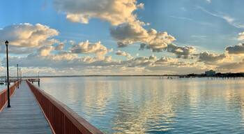 Sunrise on the river along the boardwalk in Stuart, Florida, United States