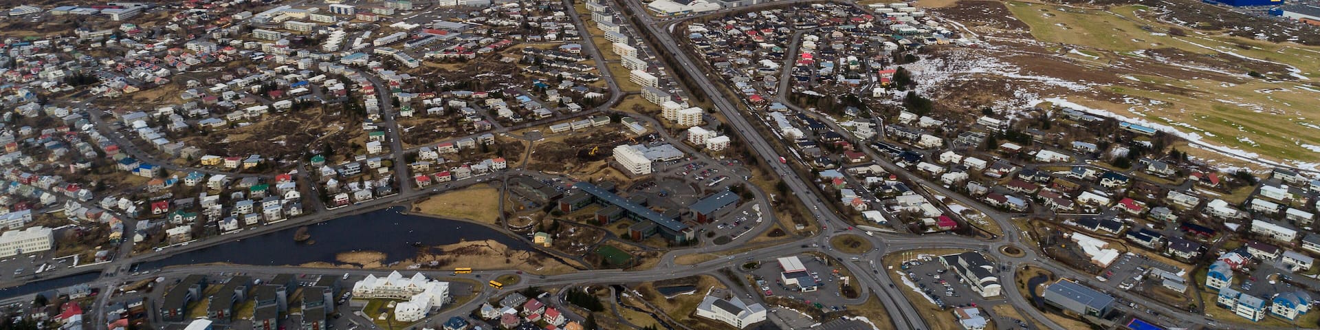 Aerial of Hafnarfjordur and Reykjavik city