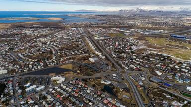 Aerial of Hafnarfjordur and Reykjavik city